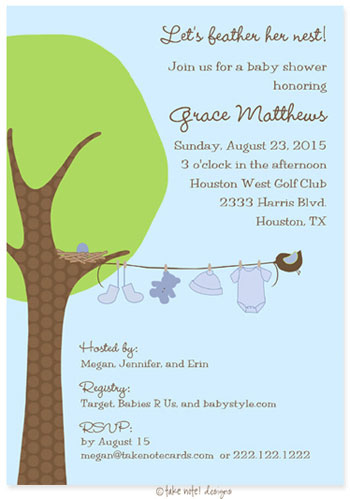 Take Note Designs Baby Shower Invitations - Little Boy Clothes Line