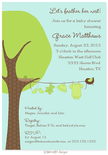 Take Note Designs Baby Shower Invitations - Boy or Girl Clothes Line
