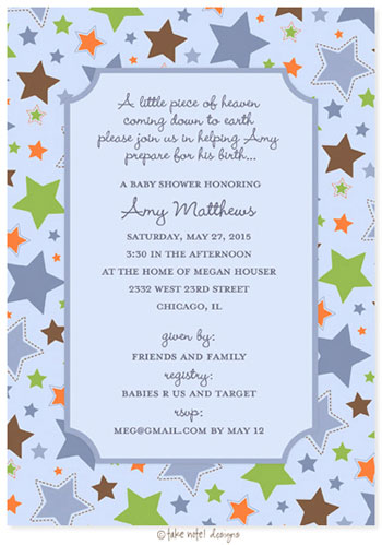 Take Note Designs Baby Shower Invitations - Star from Heaven Boy