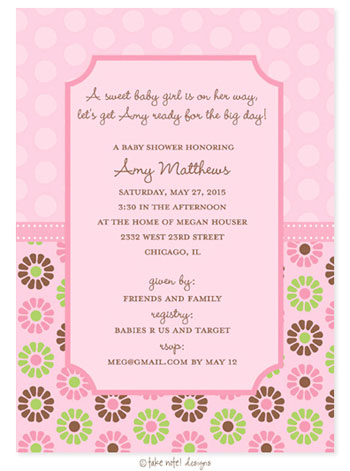 Take Note Designs Baby Shower Invitations - Floral and Polka