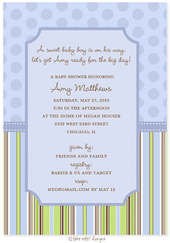 Take Note Designs Baby Shower Invitations - Stripes and Polka Boy Take Note Designs Baby Shower Invitations - Stripes and Polka Boy