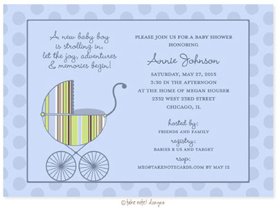 Take Note Designs Baby Shower Invitations - Striped Carriage Boy Take Note Designs Baby Shower Invitations - Striped Carriage Boy