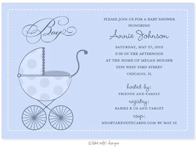 Take Note Designs Baby Shower Invitations - Polka Carriage Boy