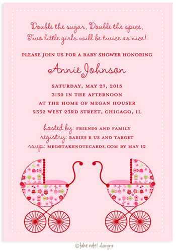Take Note Designs Baby Shower Invitations - Flower Garden Twin Carriages