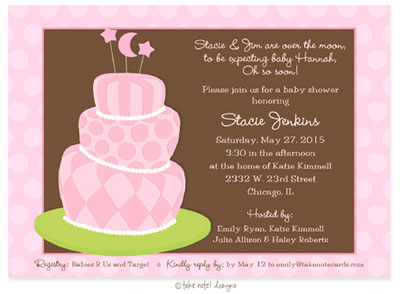 Take Note Designs Baby Shower Invitations - Star and Moon Cake Girl