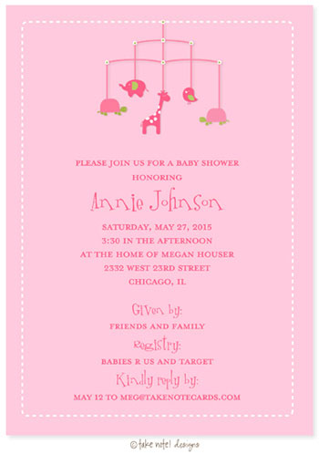 Take Note Designs Baby Shower Invitations - Animal Mobile Girl