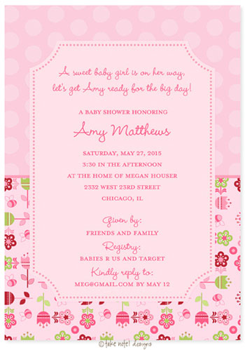 Take Note Designs Baby Shower Invitations - Simple Flower Garden and Pink Polka