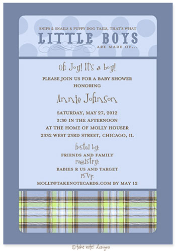 Take Note Designs Baby Shower Invitations - What Little Boys are Made Of