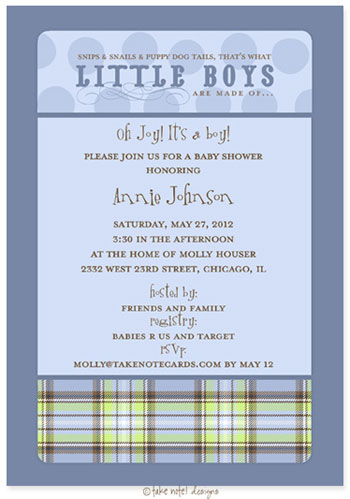 Take Note Designs Baby Shower Invitations - What Little Boys are Made Of