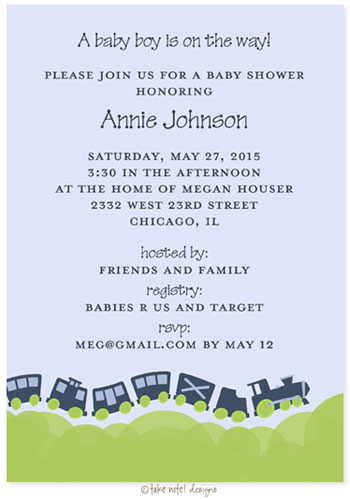 Take Note Designs Baby Shower Invitations - Train Boy