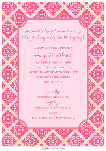 Take Note Designs Baby Shower Invitations - Pink and Green Floral Grid