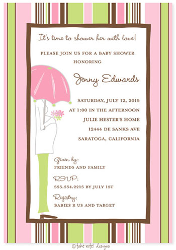 Take Note Designs Baby Shower Invitations - Mod Prego Pink Stripes Take Note Designs Baby Shower Invitations - Mod Prego Pink Stripes
