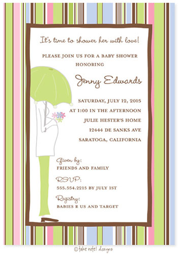 Take Note Designs Baby Shower Invitations - Mod Prego Green Stripes