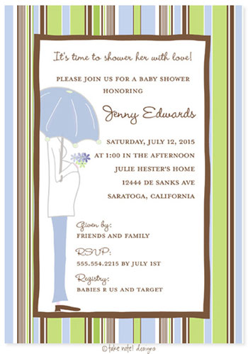 Take Note Designs Baby Shower Invitations - Mod Prego Blue Stripes