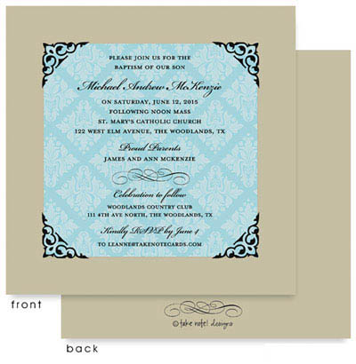 Take Note Designs Baptism Invitations - Framed Damask Take Note Designs Baptism Invitations - Framed Damask