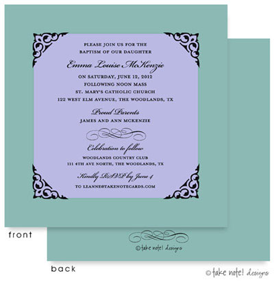 Take Note Designs Baptism Invitations - Framed Tiffany and Lilac