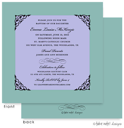 Take Note Designs Baptism Invitations - Framed Tiffany and Lilac Take Note Designs Baptism Invitations - Framed Tiffany and Lilac