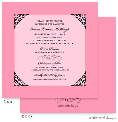 Take Note Designs Baptism Invitations - Framed Pink on Pink