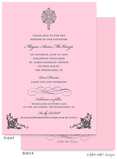 Take Note Designs Baptism Invitations - Cross with Ornate Corners Pink Take Note Designs Baptism Invitations - Cross with Ornate Corners Pink