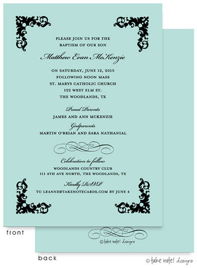 Take Note Designs Baptism Invitations - Four Corner Scroll Tiffany Take Note Designs Baptism Invitations - Four Corner Scroll Tiffany