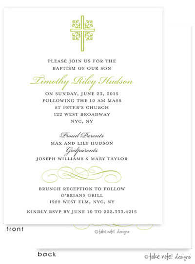 Take Note Designs Baptism Invitations - Ornate Cross Scroll Accent Green Take Note Designs Baptism Invitations - Ornate Cross Scroll Accent Green