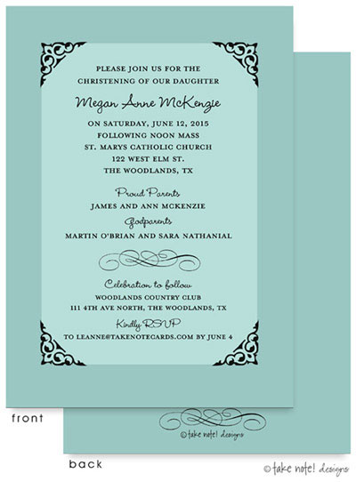 Take Note Designs Baptism Invitations - Fancy Frame Corners Tiffany Take Note Designs Baptism Invitations - Fancy Frame Corners Tiffany