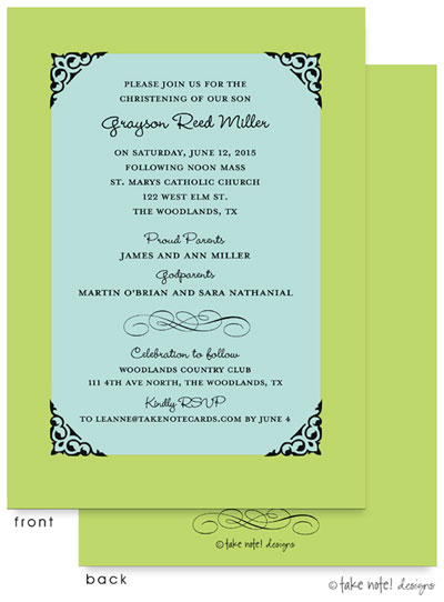 Take Note Designs Baptism Invitations - Fancy Frame Corners Tiffany and Green Take Note Designs Baptism Invitations - Fancy Frame Corners Tiffany and Green