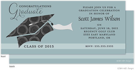 Take Note Designs - Dark Grey Circles and Blue Graduation Invitations