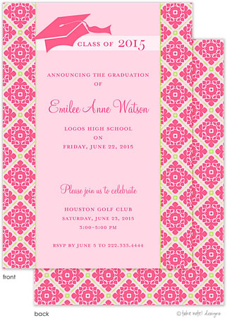 Take Note Designs - Pink Fancy Grid Graduation Invitations (Graduation)