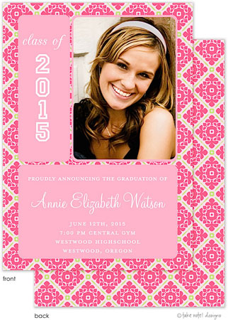 Take Note Designs - Pink Fancy Grid Graduation Announcements (Graduation) (Photo)