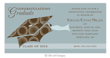 Take Note Designs - Brown Circles and Blue Graduation Invitations Take Note Designs - Brown Circles and Blue Graduation Invitations