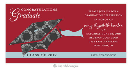 Take Note Designs - Dark Grey Circles and Red Graduation Invitations