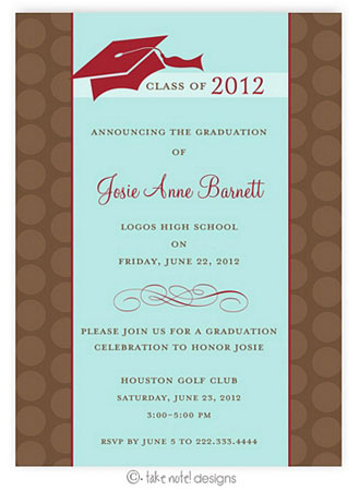 Take Note Designs - Brown Dots and Aqua Graduation Invitations