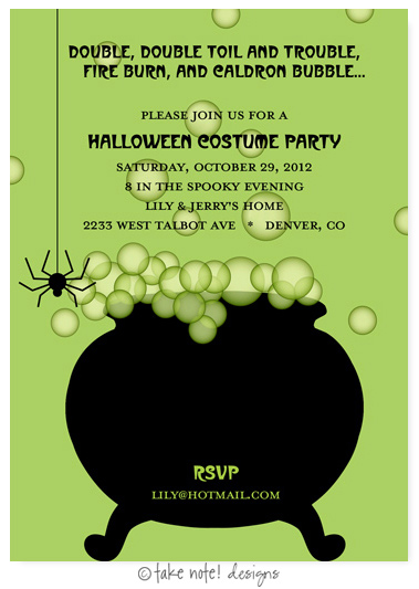 Take Note Designs - Halloween Invitations (Cauldron Bubble Green)