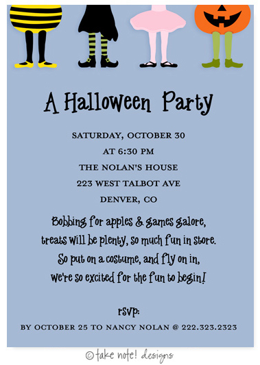 Take Note Designs - Halloween Invitations (Costume Party Kids Blue)