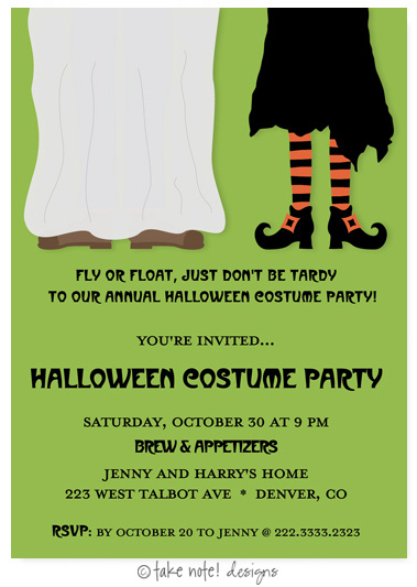 Take Note Designs - Halloween Invitations (Costume Pair on Green)