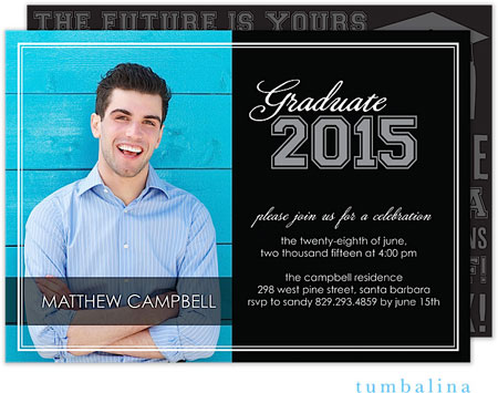 Tumbalina Graduation Invitations/Announcements - Grad Varsity (Black - Photo) (Grad Sale 2022)