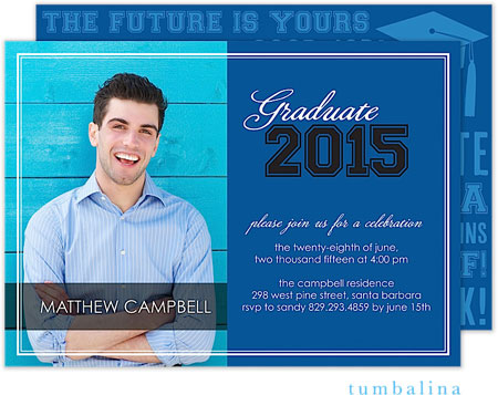 Tumbalina Graduation Invitations/Announcements - Grad Varsity (Blue - Photo) (Grad Sale 2022)