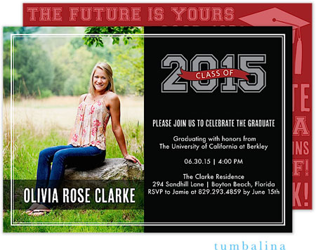 Tumbalina Graduation Invitations/Announcements - Grad Varsity Banner (Black & Red - Photo) (Grad Sal Tumbalina Graduation Invitations/Announcements - Grad Varsity Banner (Black & Red - Photo) (Grad Sal