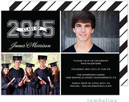 Tumbalina Graduation Invitations/Announcements - Grad Varsity Memories (Black Stripes - Photo) (Grad