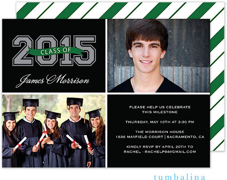 Tumbalina Graduation Invitations/Announcements - Grad Varsity Memories (Green Stripes - Photo) (Grad