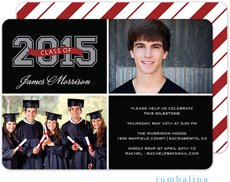 Tumbalina Graduation Invitations/Announcements - Grad Varsity Memories (Red Stripes - Photo) (Grad S