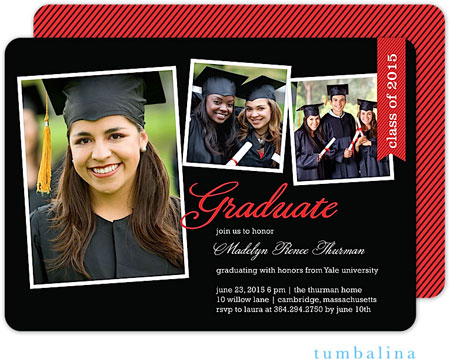 Tumbalina Graduation Invitations/Announcements - Graduation Class Flag (Black & Red - Photo) (Grad S