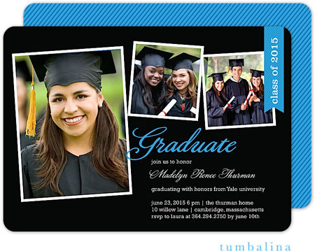 Tumbalina Graduation Invitations/Announcements - Graduation Class Flag (Black & Blue - Photo) (Grad