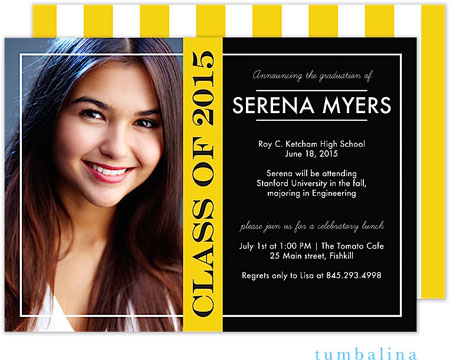 Tumbalina Graduation Invitations/Announcements - Grad Modern Frame (Yellow Stripes - Photo) (Grad Sa