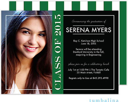 Tumbalina Graduation Invitations/Announcements - Grad Modern Frame (Green Stripes - Photo) (Grad Sal