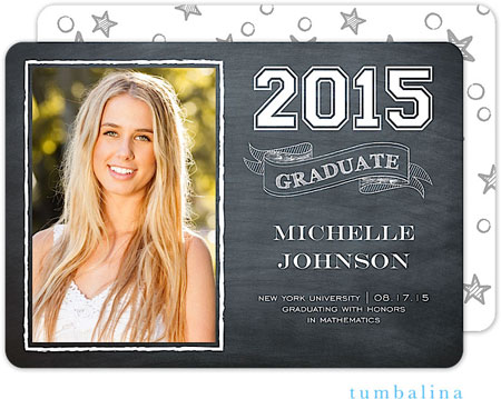 Tumbalina Graduation Invitations/Announcements - Grad Chalkboard Banner (Black & Gray - Photo) (Grad