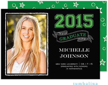 Tumbalina Graduation Invitations/Announcements - Grad Chalkboard Banner (Black & Green - Photo) (Gra