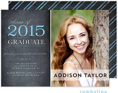 Tumbalina Graduation Invitations/Announcements - Grad Classic Moment (Chalkboard Blue - Photo) (Grad