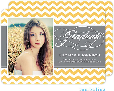 Tumbalina Graduation Invitations/Announcements - Graduate Script Chevron (Yellow - Photo) (Grad Sale